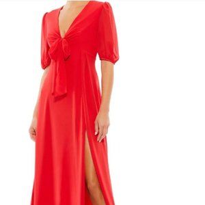 Brand New with Tags-Mac Duggal V Neck Bow Detail Flowy Midi Dress